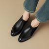 2024 New Genuine Leather Top Quality Retro Shoes Woman Spring Slip On Dress Black Round Toe Ladies Loafers High Heel Shoes