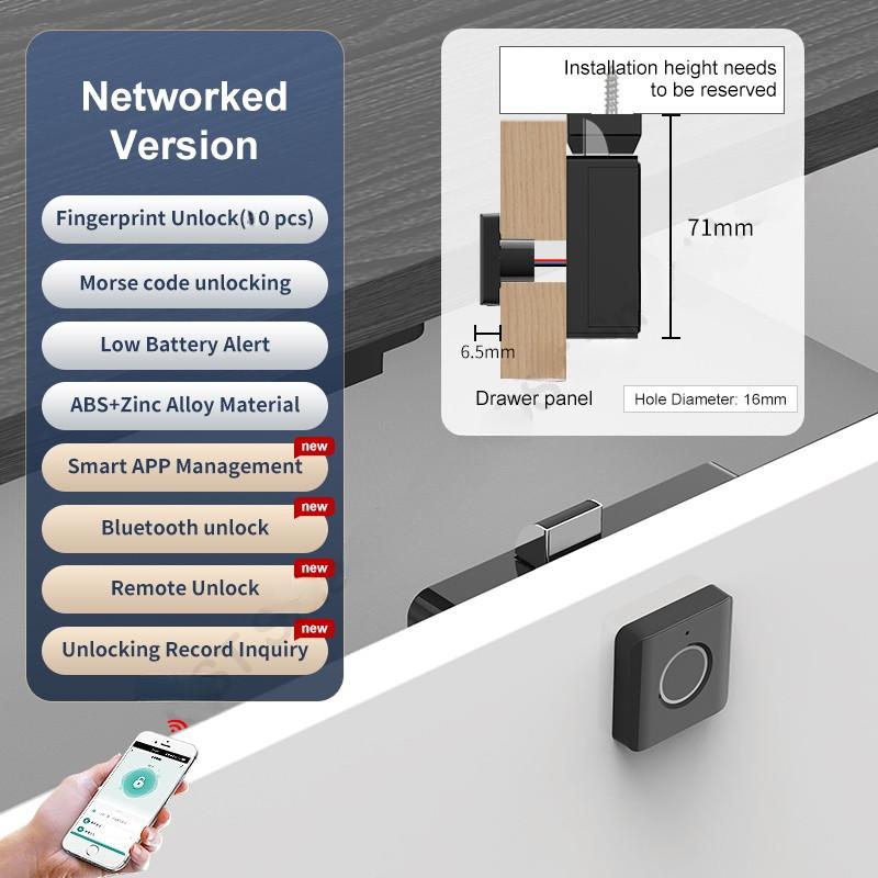 Fingerprint Drawer Cabinet Lock Smart Wardrobe Furniture Fingerprint Locks APP Intelligent Management Mailbox Locks
