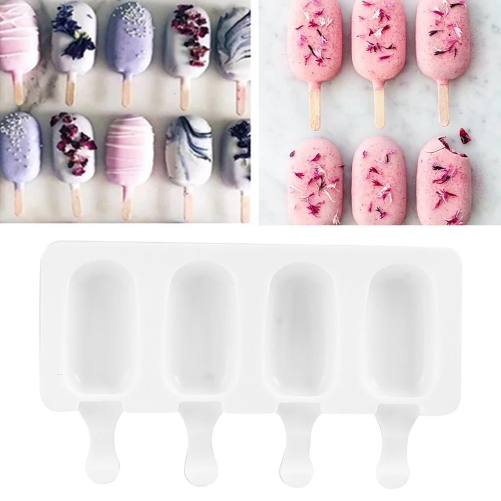 4?Grid Food Grade Silicone Ice Cream Mold Ice Bar Mold Making Tool with Stick for Household DIY