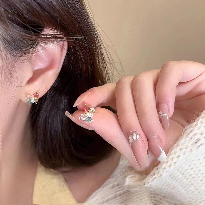 Color Zircon Butterfly Stud Earrings Women's Summer Sweet Temperament Stud Earrings Niche Design Sense Versatile Cute Explosive Earrings