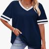 2026 Women's V-Neck Striped Color Block Loose Casual Sports Top