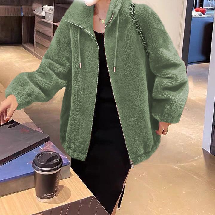 Jacket women's small temperament thickened sweater autumn and winter new women's stand-up collar trend double-sided velvet large size women's clothing