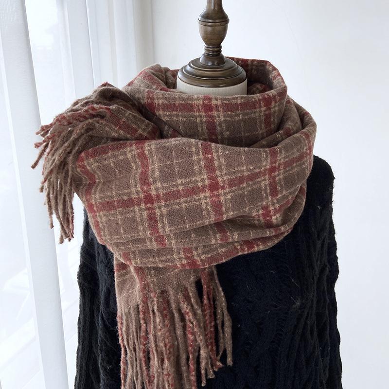 Women Winter Knitted Scarf Headscarf Ladies Men Casual Vintage Plaid Tassel Scarve Mujer Male Foulard Long Wrap Shawl Unisex New