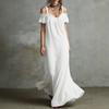 Europäisches und amerikanisches neues Imitat-Baumwoll-Leinen-Lotusblattkragen Mode lässige Träger Damenkleid Urlaubsstil