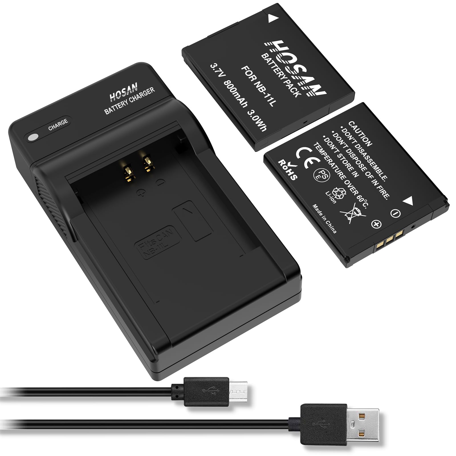 

HOSAN Genuine Compatible 2 Pieces USB Quick Charger Canon PowerShot A2300 IS A2400 IS A2500 A2600 A3400 NB-11L NB-11LH + NB-11L NB-11LH