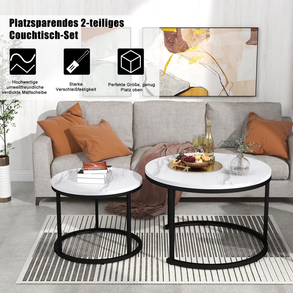 Round Coffee Table 2-Piece Set Coffee Table Living Room Round Nesting Side Table 2 Round Side Table