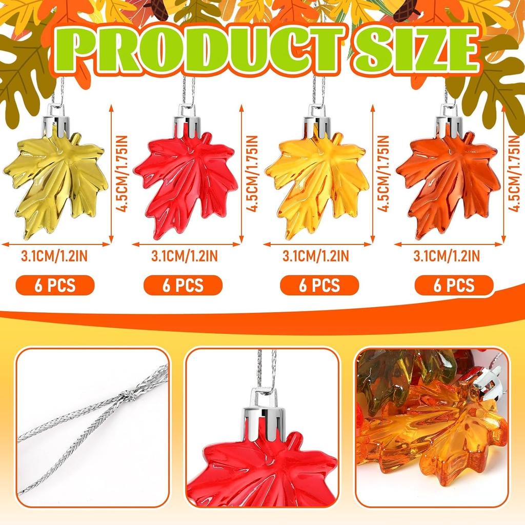 JULMELON 24 Pcs Fall Maple Leaf Ornaments, Thanksgiving Maple Leaf Tree Hanging Pendant Acrylic Hanging Ornaments for Autumn Harvest Small Tree Home