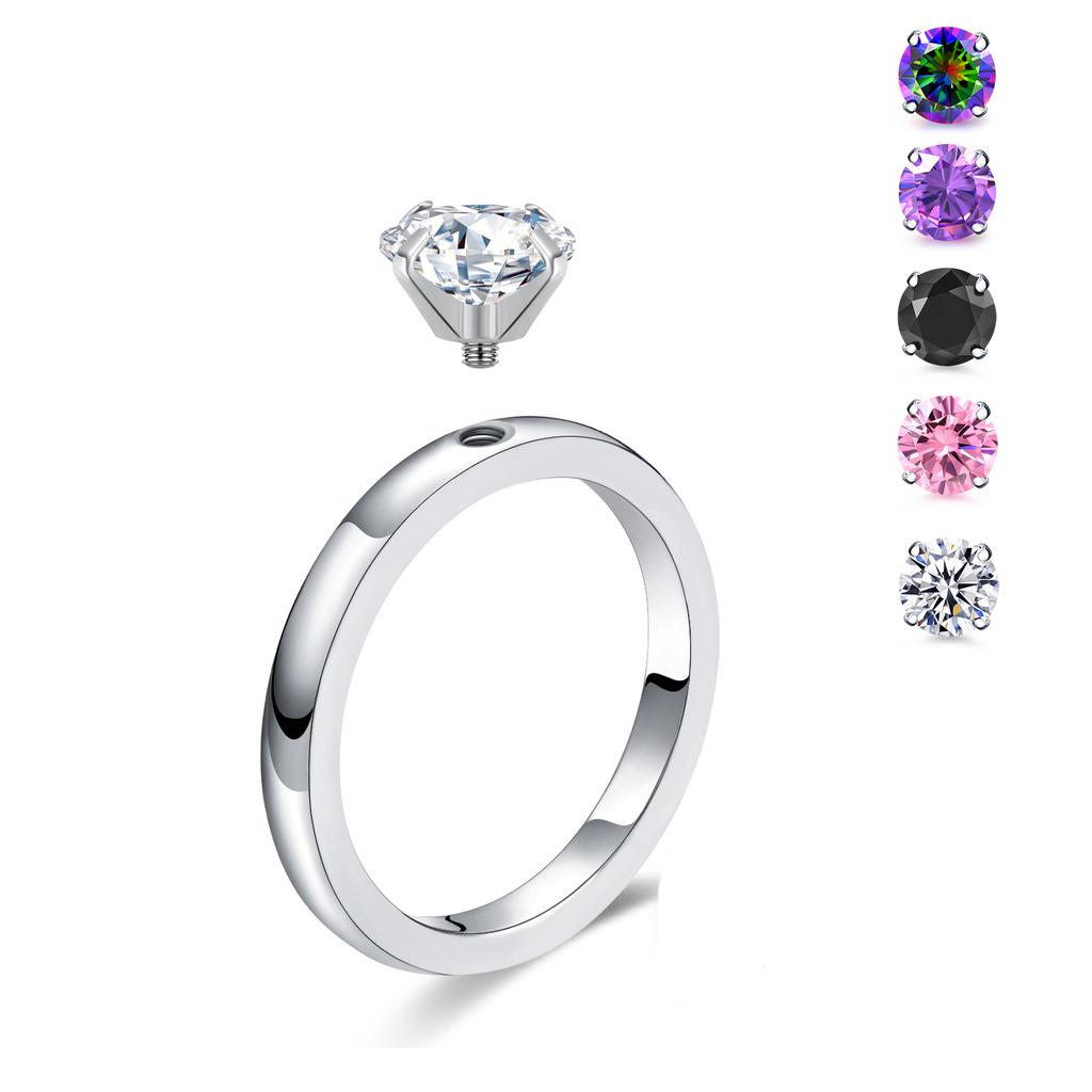 Doe-het-zelf 1,5 CT Solitaire Verlovingsringen Trouwringen Verwisselbaar Roestvrij Staal Ronde Zirkonia Belofteringen voor Haar