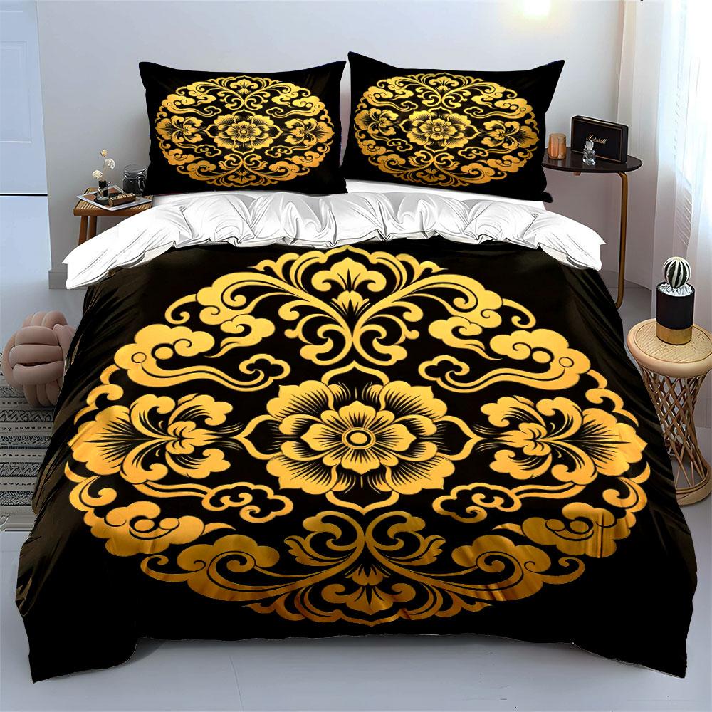 Luxury Golden Pattern Decoration Set Soft Comfortable Duvet Cover Bedding Set Included 1*Duvet Cover & 2*Pillowcases, Gift