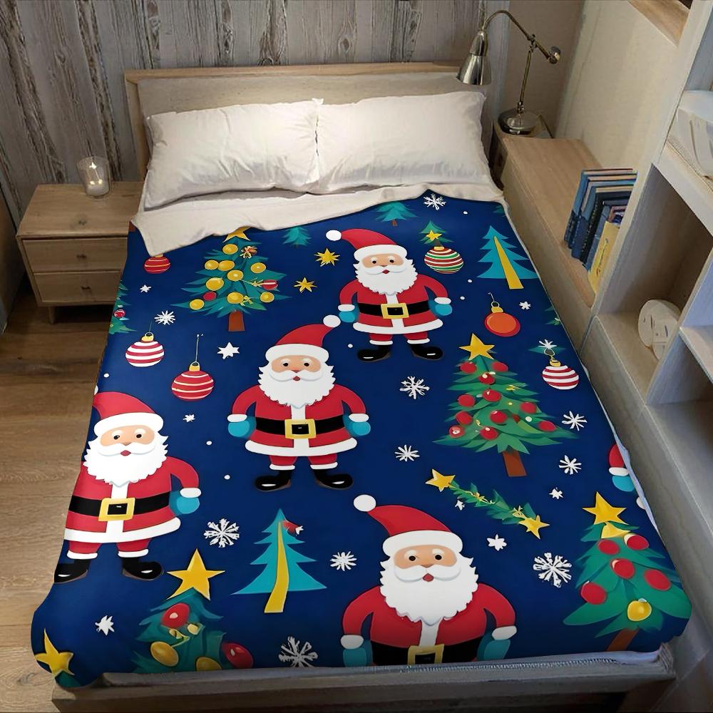 Christmas Santa Pattern Flannel Blanket Warm Soft Halloween Christmas Couch Warm Cozy Decorative Decor Gift for All Season