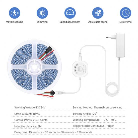 Running Water Flow Chasing LED Strip Lights 24V Motion Sensor Self-adhesive Tape Light For Stair Corridor Ceiling Room Decor