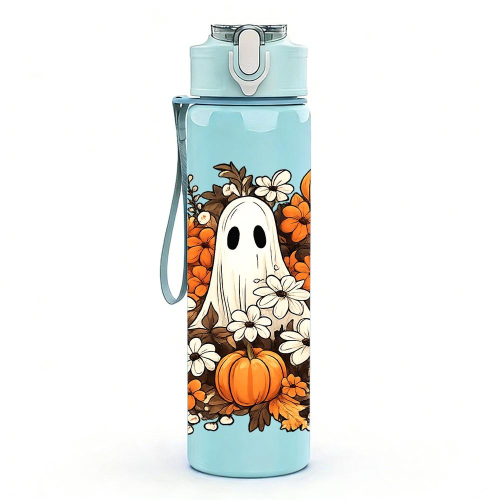1PC Pumpkin Ghost Autumn Art Print 750ml Color Plastic Sports Water Bottle Leakproof Flip Straw Lid Suitable for Sports Office Home Use