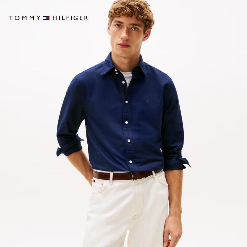 Tommy Hilfiger Jaqueta Camisa Masculina de Algodão Puro Oxford de Manga Longa