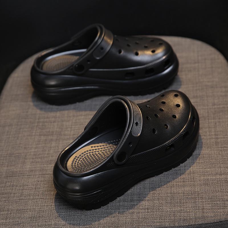 

Женские летние нескользящие полутапочки на толстой подошве: Пляжные сандалии Baotou Hole для увеличения роста 41 чёрный