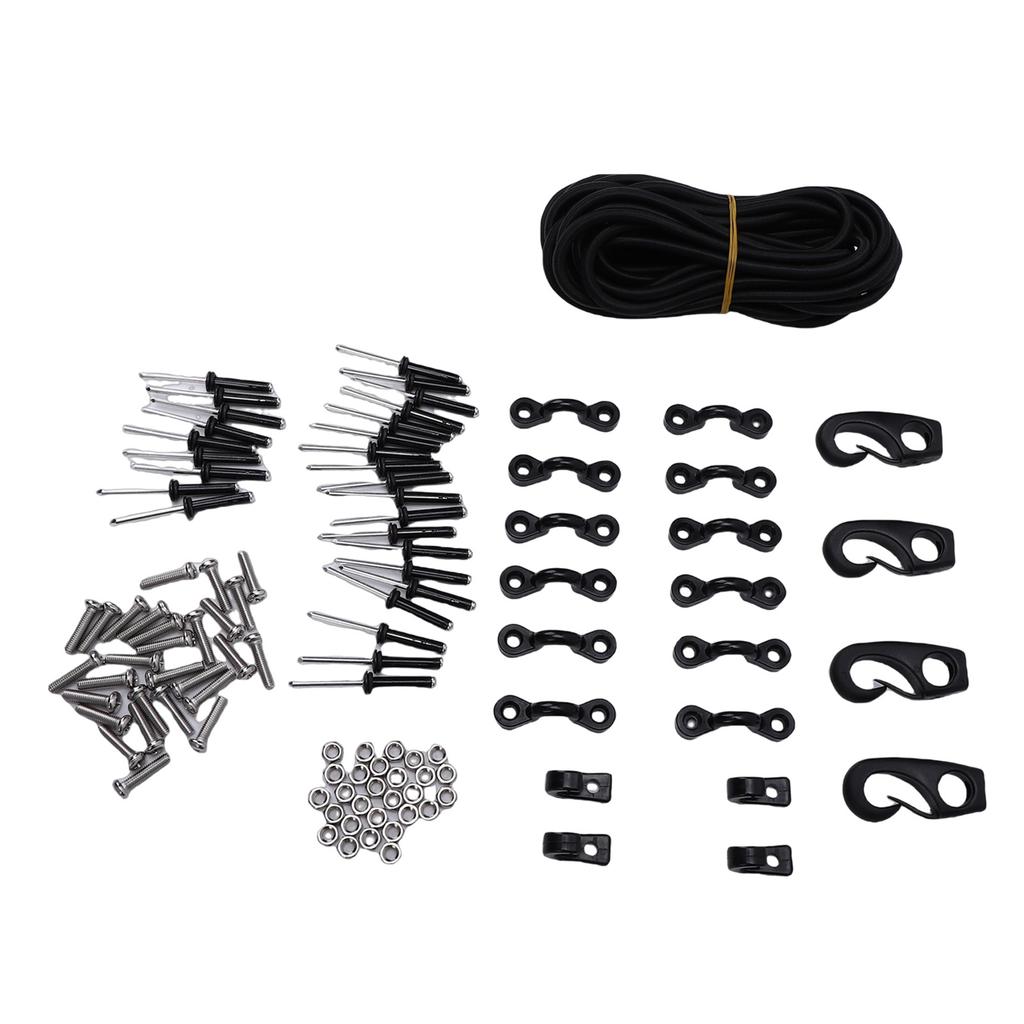 Kayak Deck Rigging Kit with Deck Loops Tie Down Pad Eyes Bungee Cord J Hooks Screws Rivets for Canoes Boat