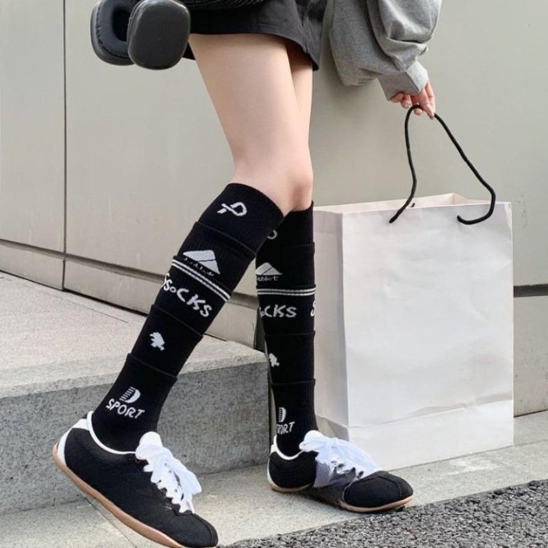 Multi-layered, Superimposed and Spliced Letter Calf Socks, Sporty Style, Sweet and Cool, Hot Girl Football Socks, Long Tube, Pile Long Socks