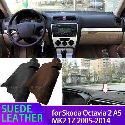 Pour Skoda Octavia 2 A5 2005-2014 MK2 1Z Tapis de tableau de bord de voiture Couvercle de tableau de bord Tapis de tableau de bord en cuir suédé AccessoiresPare-soleil