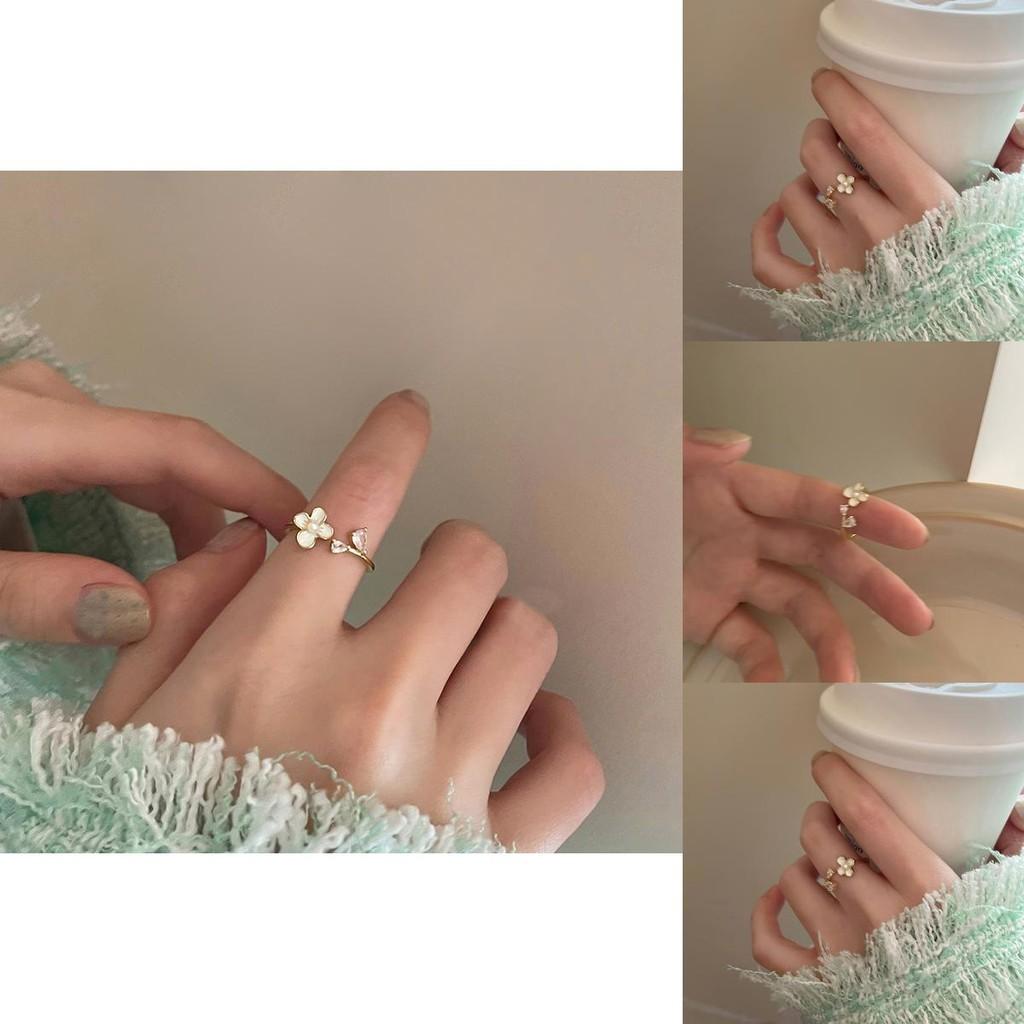 Stylish Adjustable Floral Ring With Pearl Zirconia For Women Summer 2023 Fashion Jewelry