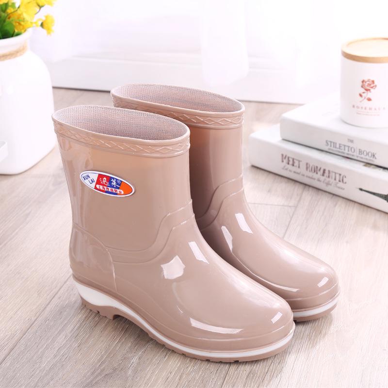 

Жіночі нековзні короткі гумові чоботи - модні, теплі, низькі, з гуми з оксамитом, цільний дизайн 37