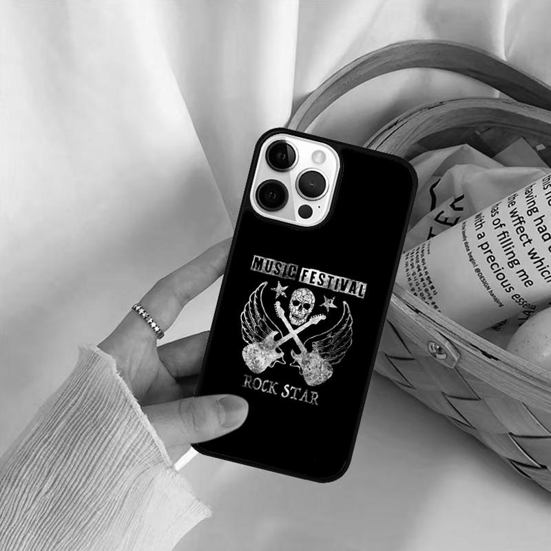 Rock Roll Skull Phone Case For iPhone 17 Air 16 15 14 11 12 13 Pro  MAX Plus coque Cover Shell
