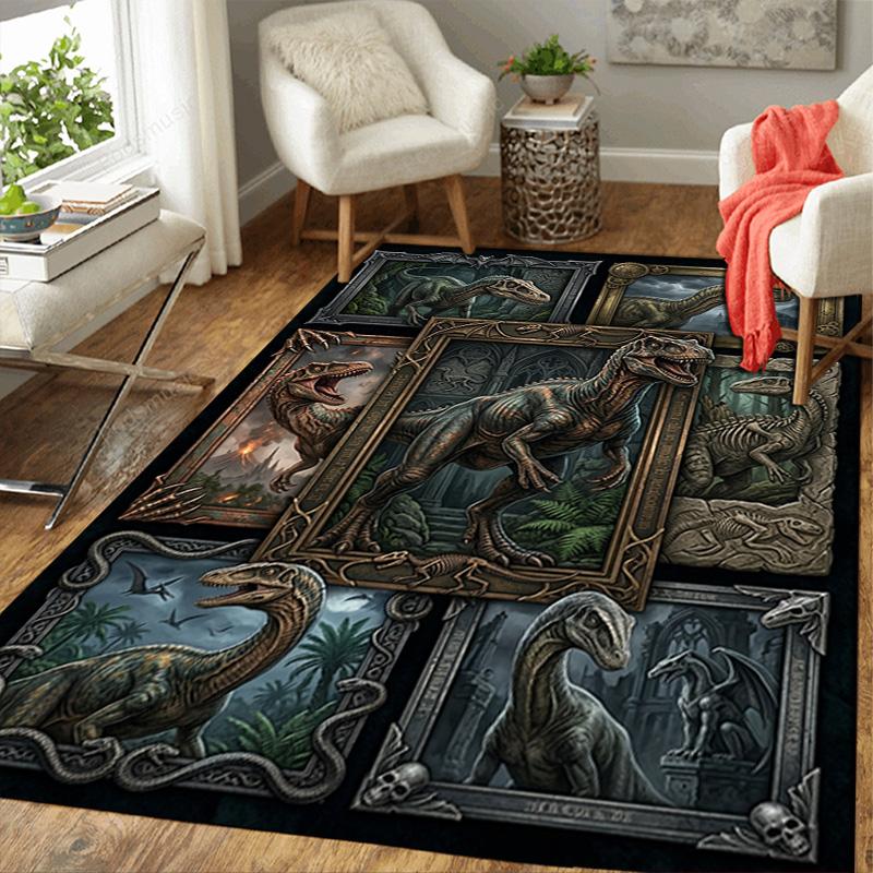 Dinosaur Evolution Pattern Rug Floor Mat for Living Room or Bedroom Soft and Comfortable Carpet a Gift for Birthday and Holiday.