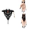 Gothic Black Lace Bracelet with Finger Rings Steampunk Vampire Wristband Halloween Victorian Costume Accessories