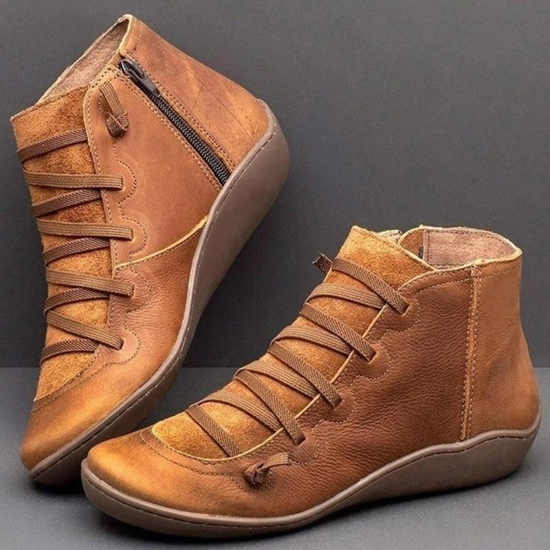 Women Fashion Winter Large Size Leather Casual Boots Soft Flat Shoes