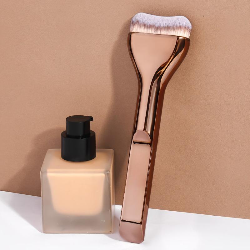 Professional Foundation Brush - Soft Nylon Bristles, Elegant Brown Handle, for BB Cream, Liquid Foundation, Powder - Travel