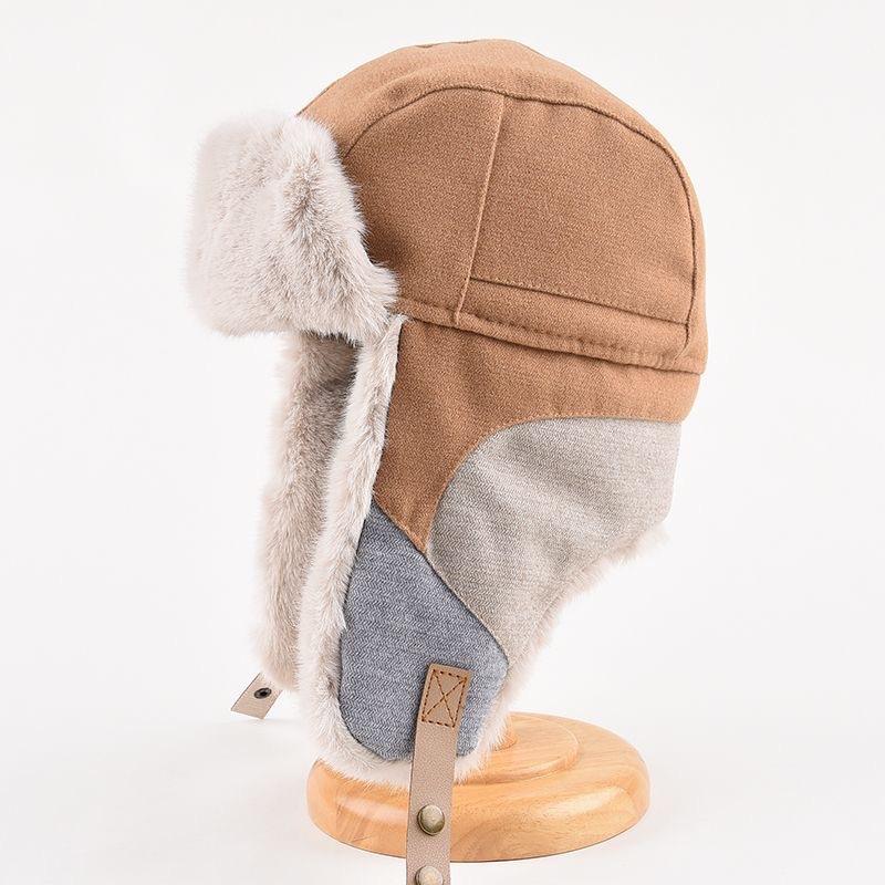 Triple color splicing Lei Feng hat men's winter warm windproof cotton hat women's plush ear protector Northeast cycling hat