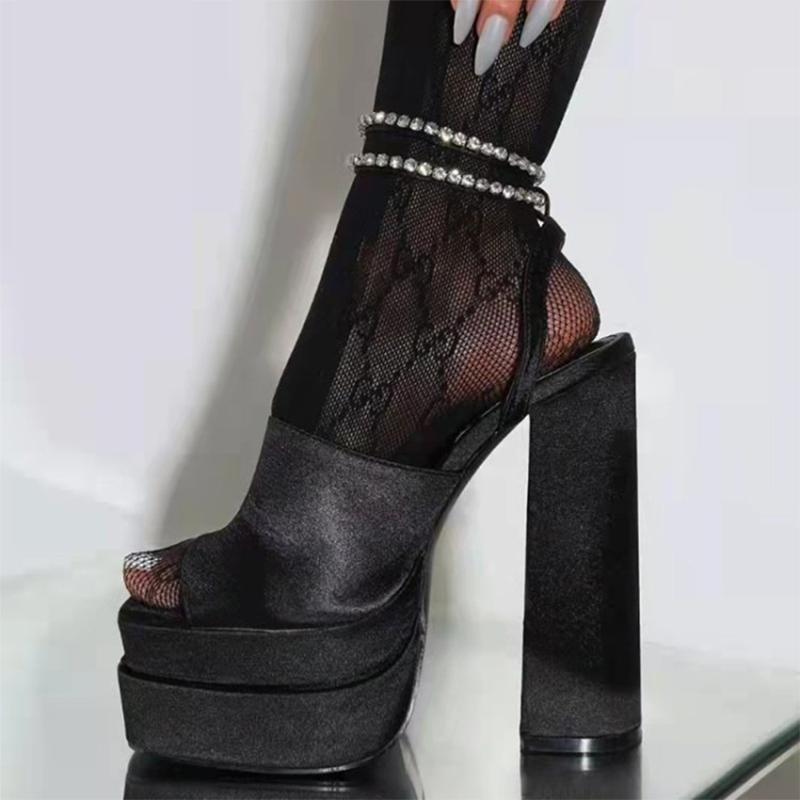 Women 'S Pumps High Heels Platform Sandals Sexy Dress Party Wedding Shoes Women Square Toe High Heel Crystal Female Sandal