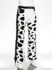 Mens Cow Print Flannel Pants Side Tassel Adjustable Waist Open Crotch Design Biker Riding Cowboy Chaps Halloween Costume