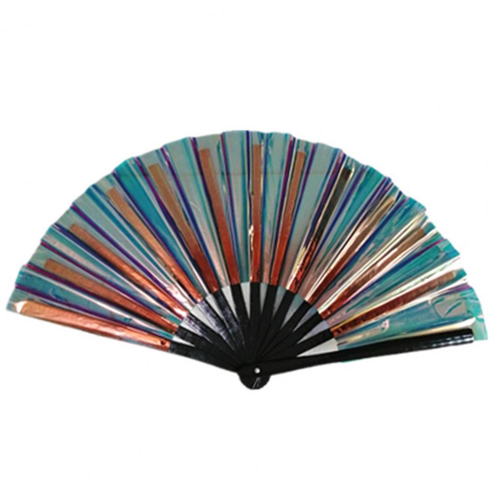 

Folding Fan 13 Ribs Burr Free Brilliant Color Transparent Handheld Fan 13 Inch Large Shining Rave Hand Fan Performance Prop