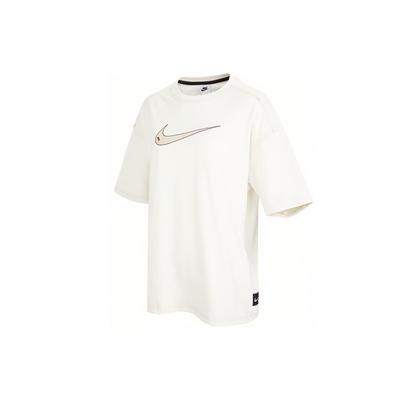 Camiseta Esportiva Casual Manga Curta Ombro Caído Estampa de Logo Retro Americana Tops Femininos Branco DM6212-030