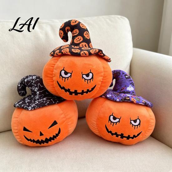 Halloween Party Scene Layout Pumpkin Plush Toy Cute Wizard Hat Stuffed Animal Pillow for Theme Room Ornament Sofa Bed Spooky Home Decor And Holiday