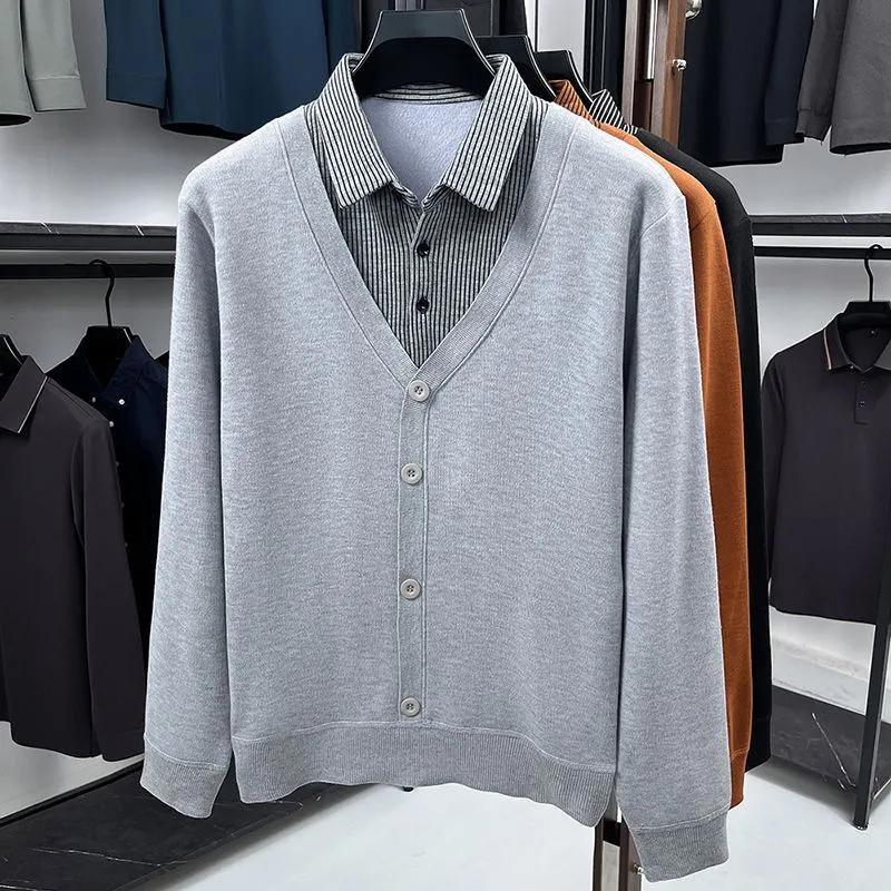 

Autumn and Winter Young and Middle-aged Men s Loose Shirts Velvet Thickened Sweaters One-piece Velvet Warm Outer Collar L сірий колір