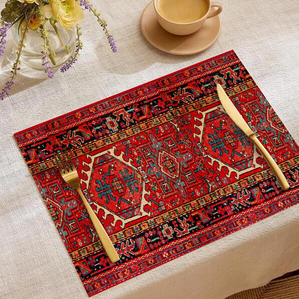 Artistic Vintage Ethnic Pattern Placemats Intricate Floral Geometric Designs Elegant Table Mats For Dining Table Decoration