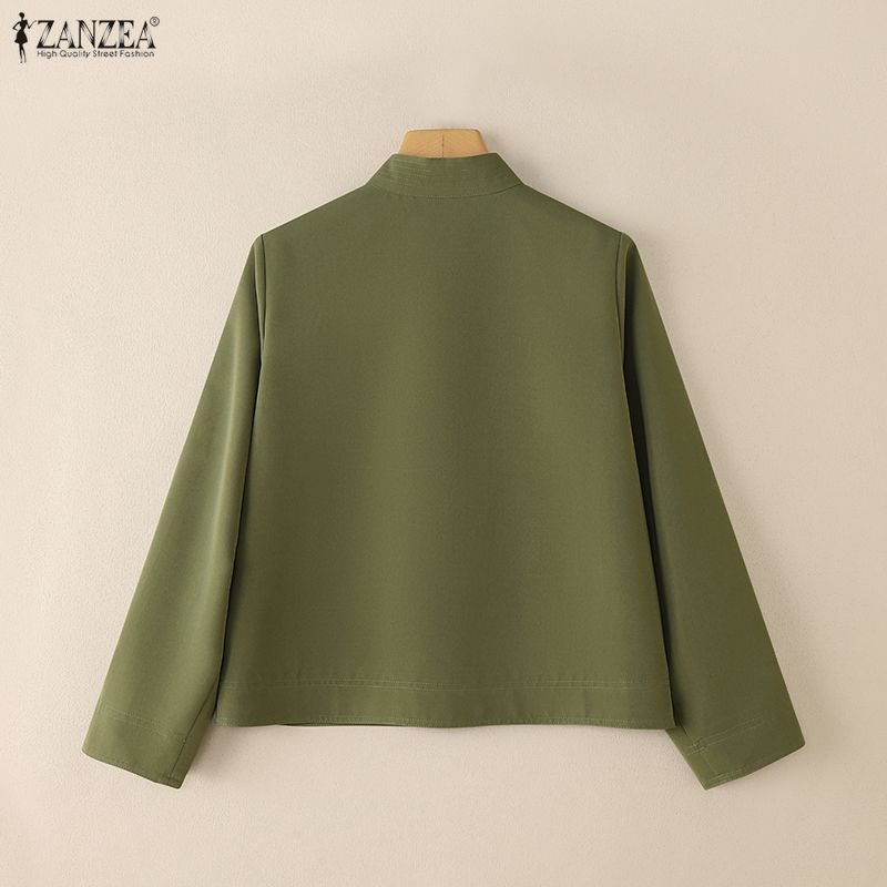 ZANZEA Lässige Bluse mit Stehkragen und langen Ärmeln für Damen