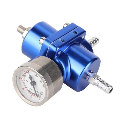 Gorgeri Fuel Filter/Regulator Universal FPR Fuel Pressure Regulator with Gauge Hose 0-140psi Adjustable Aluminum Alloy Fuel Pressure Adjustment (Blue)