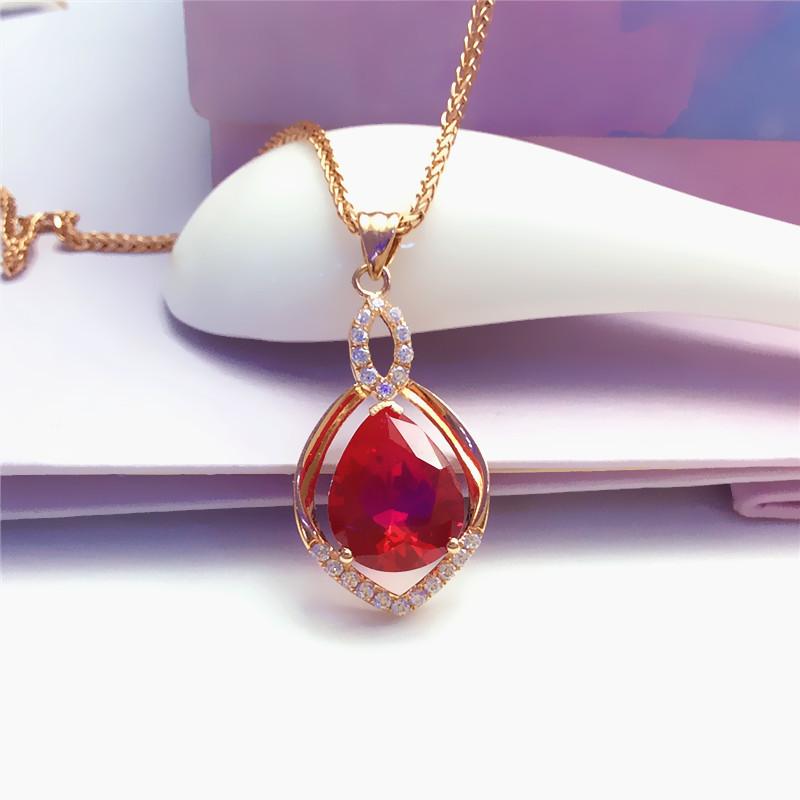 

Изысканный русский 585 Пурпурное Золото Красный Кристалл Ромб Кулон Простой Универсальный Цвет Позолоченный Розовое Золото Ожерелье Женское