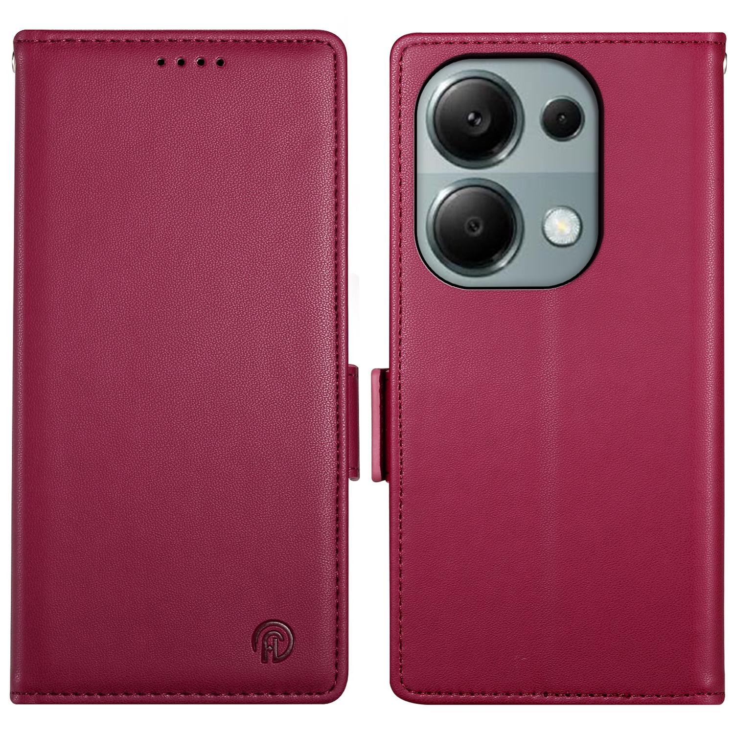 

DF-010 Для Xiaomi Redmi Note 13 Pro 4G/Poco M6 Pro 4G Чохол-книжка зі шкіри з підставкою Wine Red