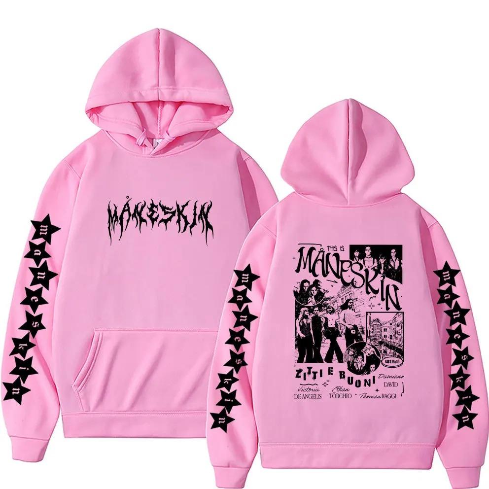 Modischer Streetwear-Sportswear-Hoodie mit doppelseitigem Grafikprint der italienischen Rockband Maneskin für Herren (Herbst, locker geschnitten)