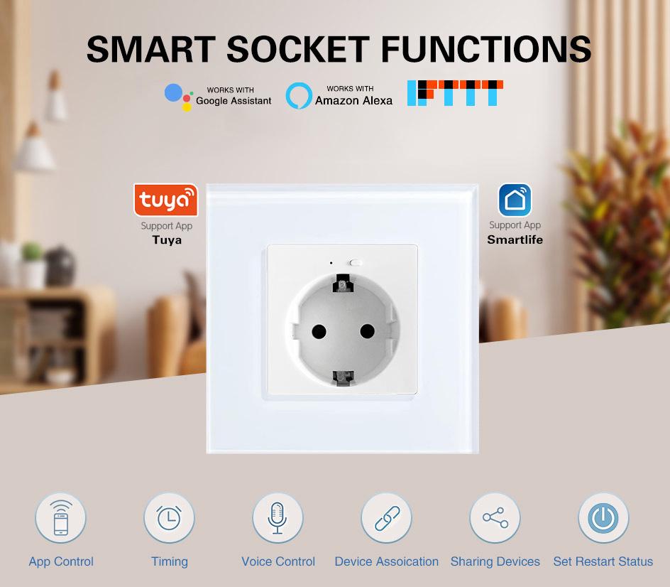 European Standard Smart WiFi Socket with App Remote, Voice Control, Timer, and Power Monitoring