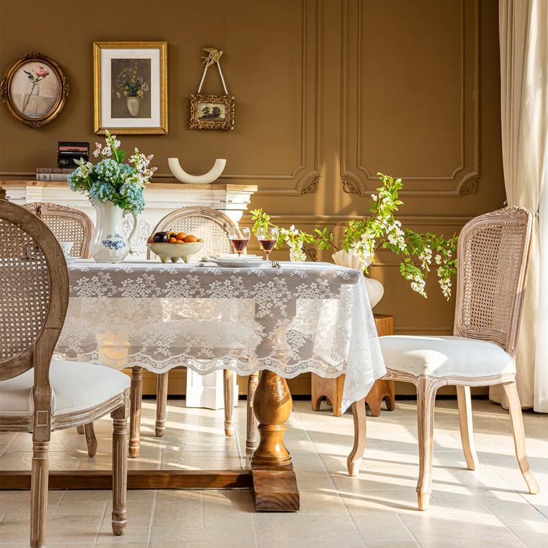 

French Wedding Lace Tablecloth Photo Atmosphere White Beads Coffee Table Tablecloth Table Cloth 140X100CM