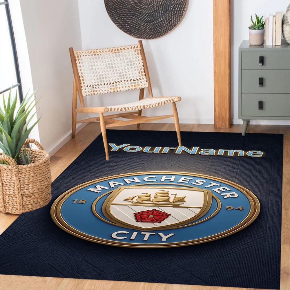 Manchester City Customizable Name Floor Mat Suitable for Kitchen Bedrooms Balcony Hallway Anti-slip Rug Anime Office Decor Gift for Festivals