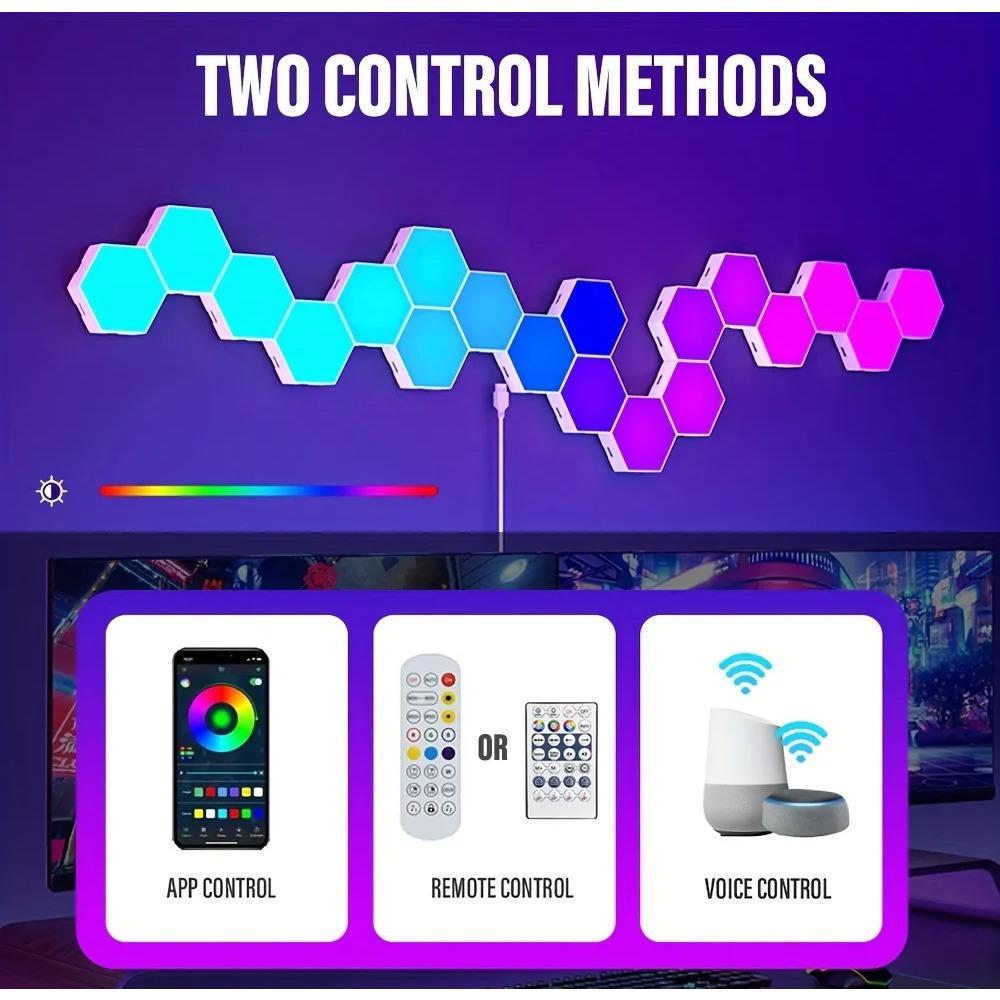 RGB Intelligent Hexagonal Wall Lamp Color-changing Ambient Night Light DYI Shape Music Rhythm APP Control For Game Room Bedroom