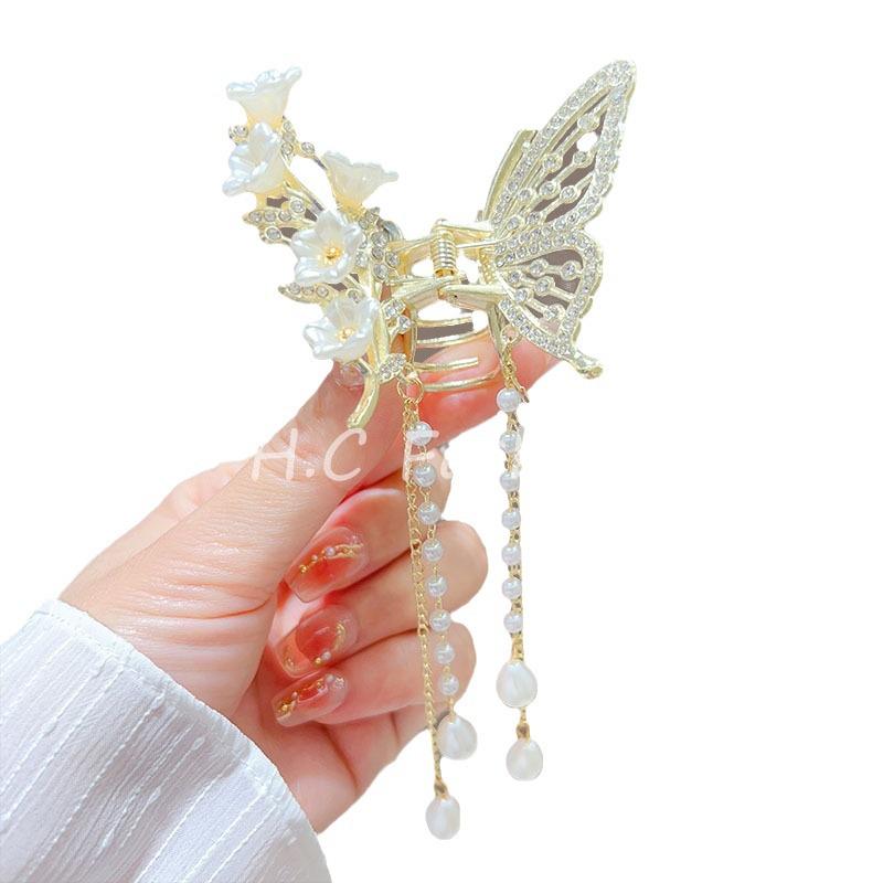 Elegant Metal Butterfly Hair Clip: High-End Tassel Claw for Women's Half-Up Ponytail