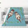 Retro otter blue pattern Flannel printed blanket suitable for all seasons suitable for living room office sofa and travel