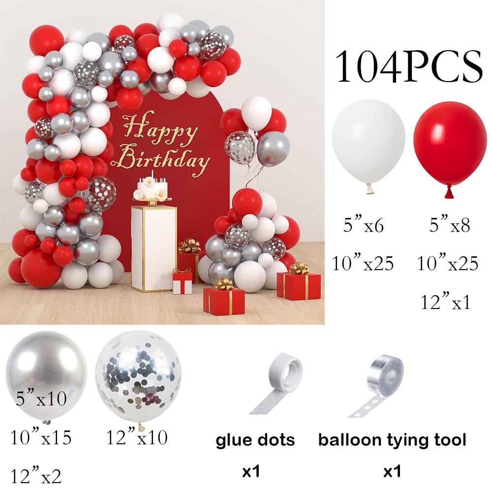 

White Red Balloons Garland Metal Silver Confetti Balloon Arch Kit Christmas Birthday Party Wedding Baby Shower Decoration Globos AS Picture