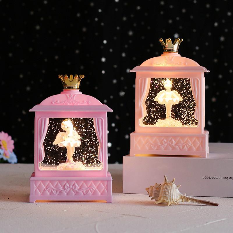 Crystal Ballet Girl Crown Night Light Bedroom Atmosphere Music Box Plastic Modern Art Figure Decoration Gift 2201 Pink Tutu Hands Crossed