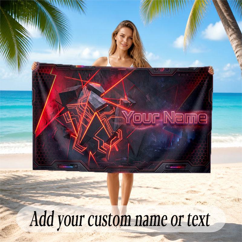 City Cyberpunk Theme Soft Beach Towel Personalized Custom Name Text Towel Portable for Beach Pool Travel